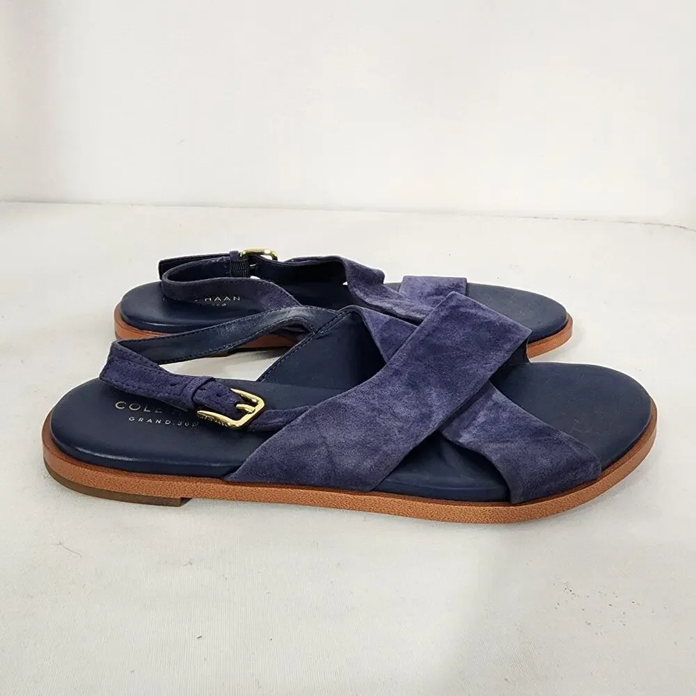 Cole Haan Women Fernanda Grand 360 Sandal 7B Marine Blue Suede Slip On Slingback